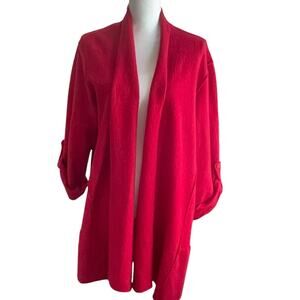 Eileen Fisher Women Cardigan Wrap M Red‎ Long Line Merino Wool Classic Office